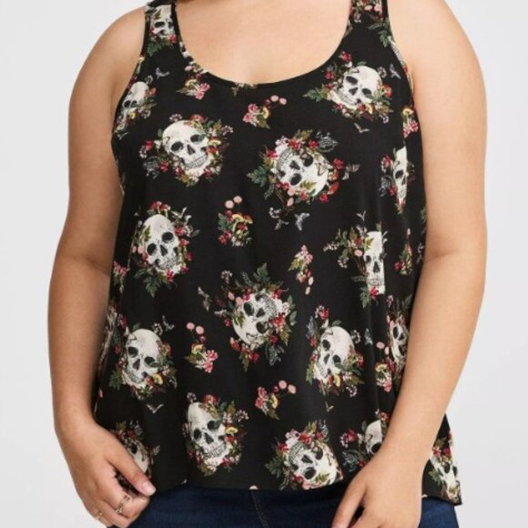 Torrid Hi-Low Black Floral Skull Women's Tank Top 0680 - Picture 2 of 12